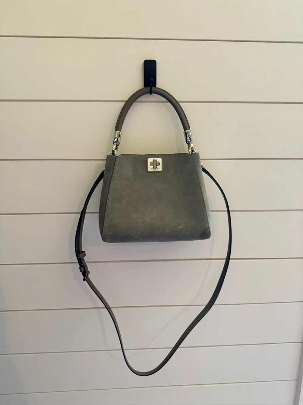 Kate Spade Gray Suede Top Handle Crossbody Satchel + Dust Bag
